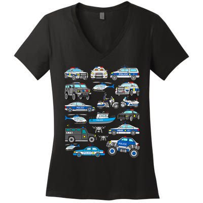 Police Car For Cop Vehicles SWAT Truck Women's V-Neck T-Shirt