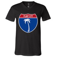 Plant City Florida FL Interstate Highway Vacation Souvenir V-Neck T-Shirt