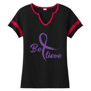 Pancreatic Cancer Fight Cancer Ribbon Gift Ladies Halftime Notch Neck Tee