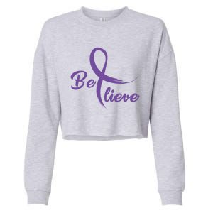 Pancreatic Cancer Fight Cancer Ribbon Gift Cropped Pullover Crew