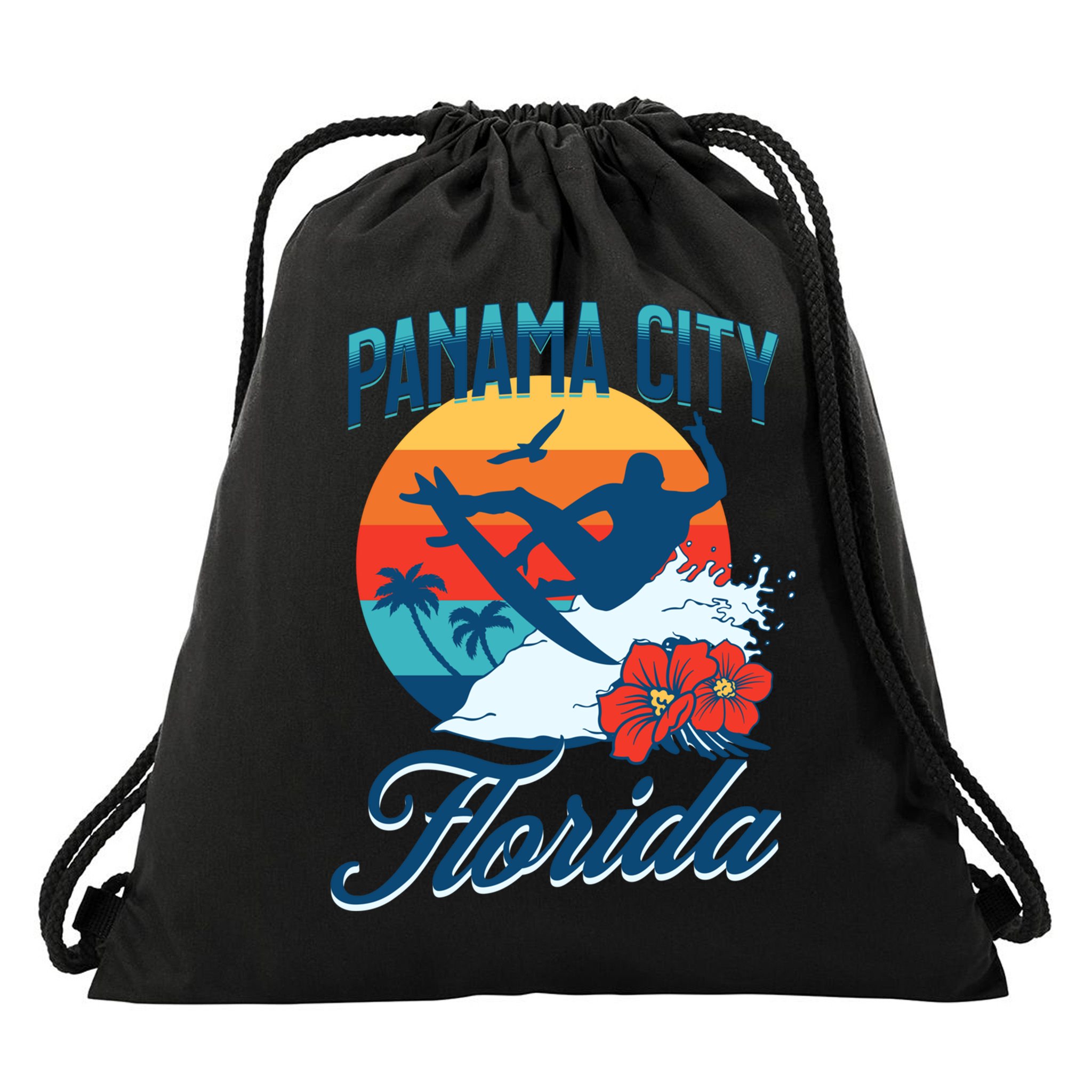 Panama City Florida Beach Surf Summer Vacation Vintage Meaningful Gift Drawstring Bag
