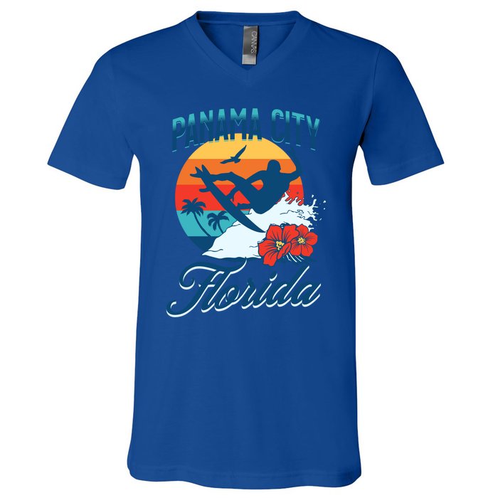 Panama City Florida Beach Surf Summer Vacation Vintage Meaningful Gift V-Neck T-Shirt