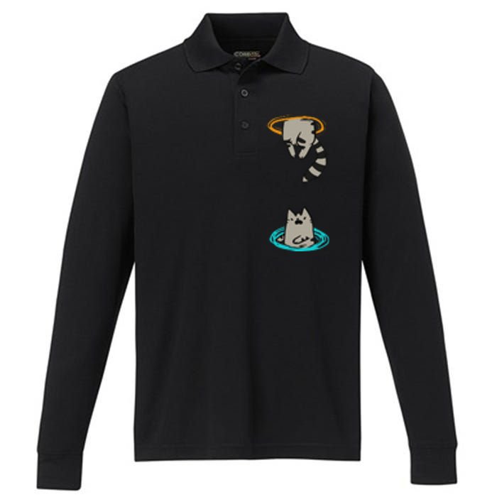 Portal Cat Funny Video Game Animal Performance Long Sleeve Polo