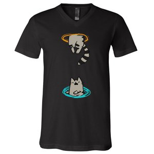 Portal Cat Funny Video Game Animal V-Neck T-Shirt