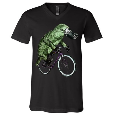 Platypus Cycling Funny Platypus Lover Platypus Bicycle V-Neck T-Shirt