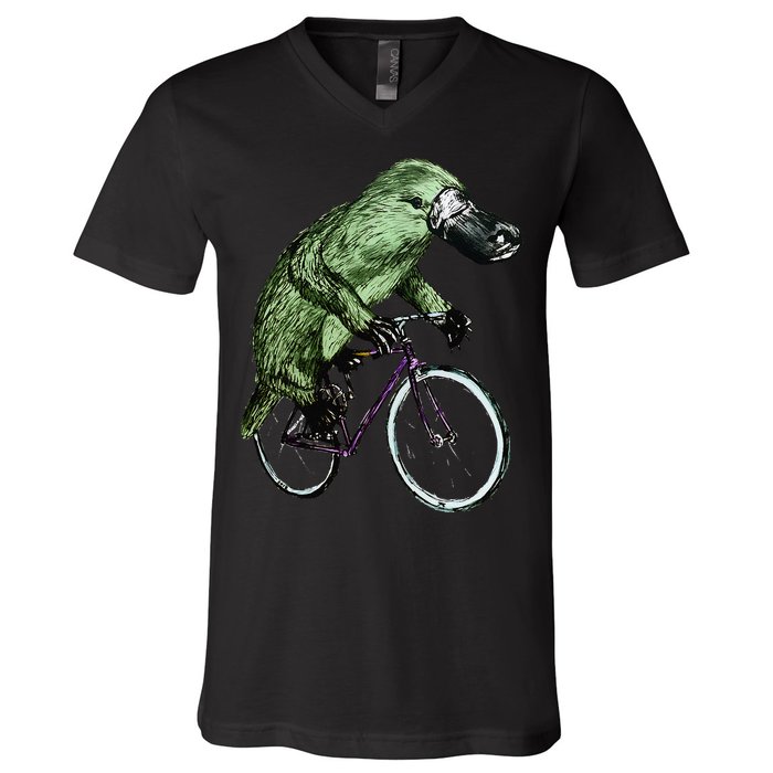 Platypus Cycling Funny Platypus Lover Platypus Bicycle V-Neck T-Shirt