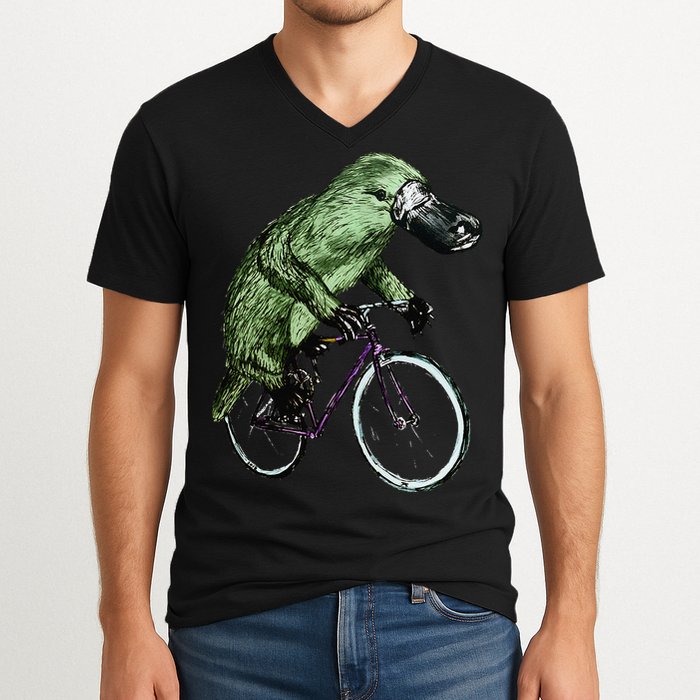 Platypus Cycling Funny Platypus Lover Platypus Bicycle V-Neck T-Shirt