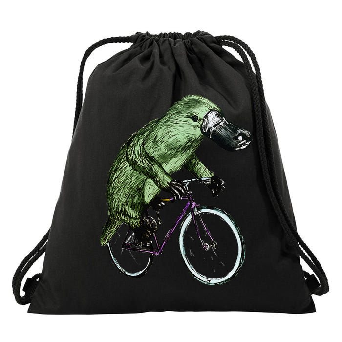 Platypus Cycling Funny Platypus Lover Platypus Bicycle Drawstring Bag