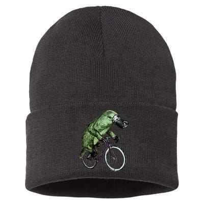Platypus Cycling Funny Platypus Lover Platypus Bicycle Sustainable Knit Beanie