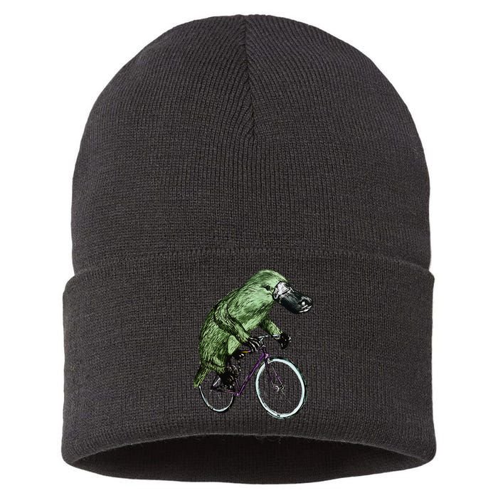 Platypus Cycling Funny Platypus Lover Platypus Bicycle Sustainable Knit Beanie