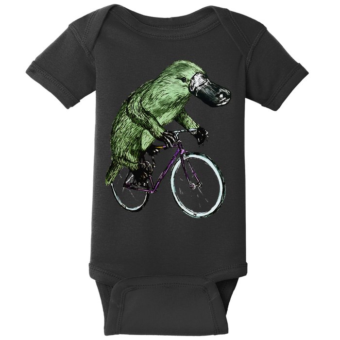 Platypus Cycling Funny Platypus Lover Platypus Bicycle Baby Bodysuit