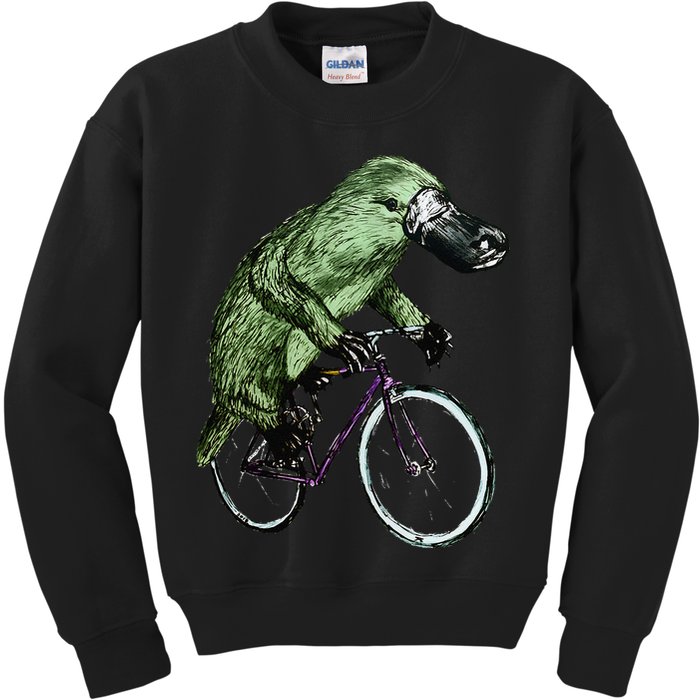 Platypus Cycling Funny Platypus Lover Platypus Bicycle Kids Sweatshirt