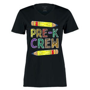 PreK Crew Funny PreK Teachers Back To School Women's Momentum V-Neck T-Shirt