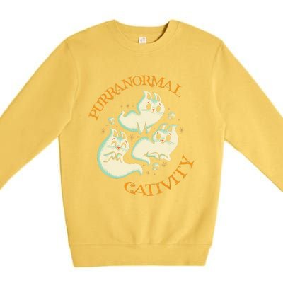 Purranormal Cativity Funny Halloween Costume Ghost Cats Gift Premium Crewneck Sweatshirt