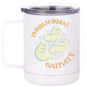 Purranormal Cativity Funny Halloween Costume Ghost Cats Gift 12 oz Stainless Steel Tumbler Cup