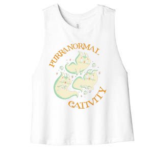 Purranormal Cativity Funny Halloween Costume Ghost Cats Gift Women's Racerback Cropped Tank