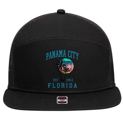 Panama City Florida Spring Vacations Beach Palm Trees Summer 7 Panel Mesh Trucker Snapback Hat