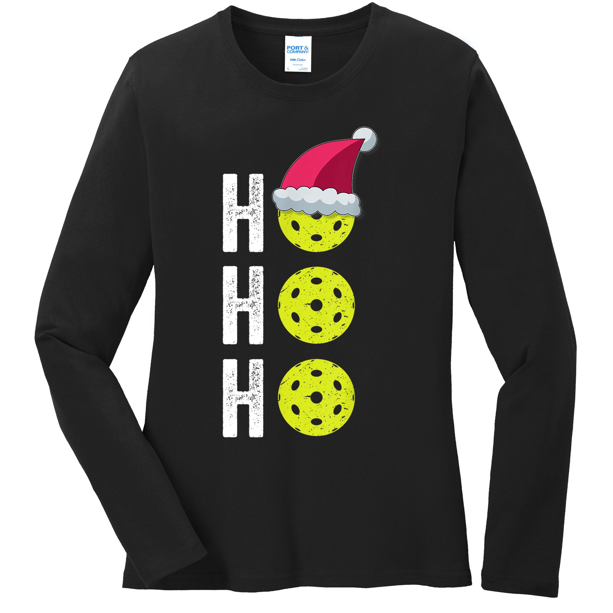 Pickleball Christmas Funny Santa Hat Holiday Ho Ho Ho Gift TShirt Ladies Long Sleeve Shirt