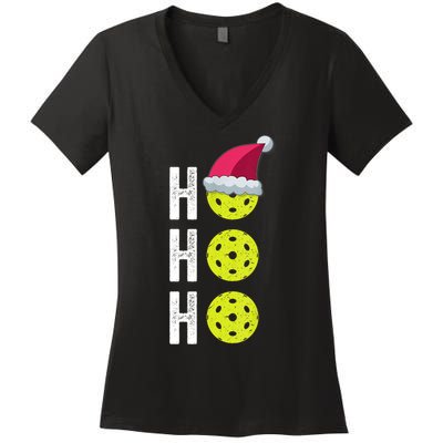 Pickleball Christmas Funny Santa Hat Holiday Ho Ho Ho Gift TShirt Women's V-Neck T-Shirt