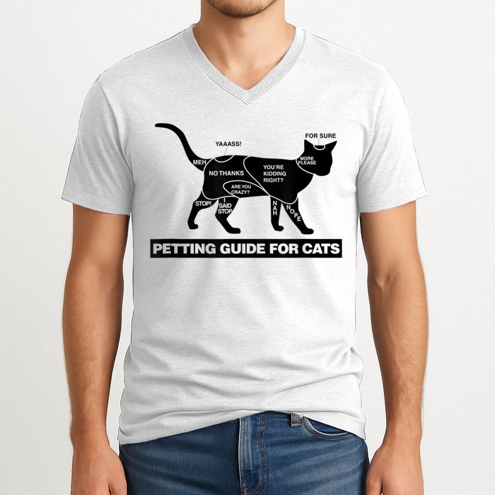Petting Chart For A Cat Funny How To Pet A Cat Meme V-Neck T-Shirt