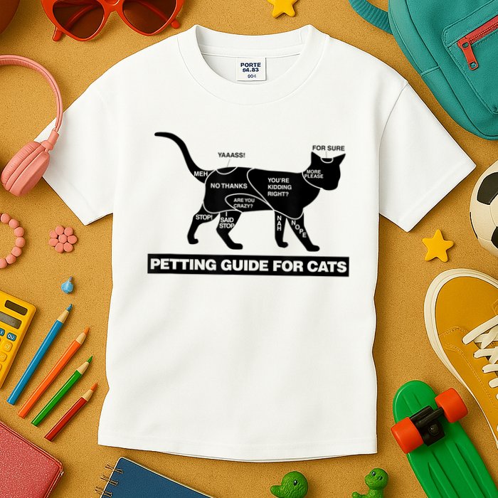 Petting Chart For A Cat Funny How To Pet A Cat Meme Kids T-Shirt