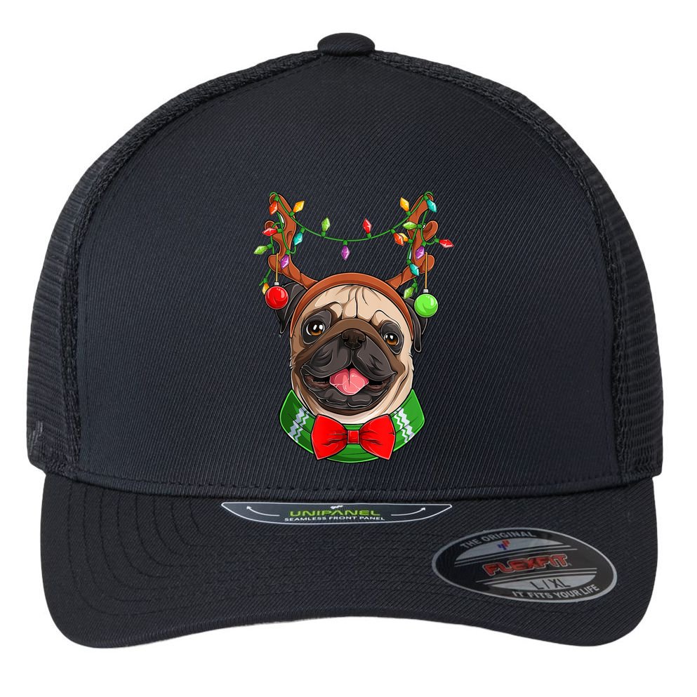 Pug Christmas Festive Cute Flexfit Unipanel Trucker Cap