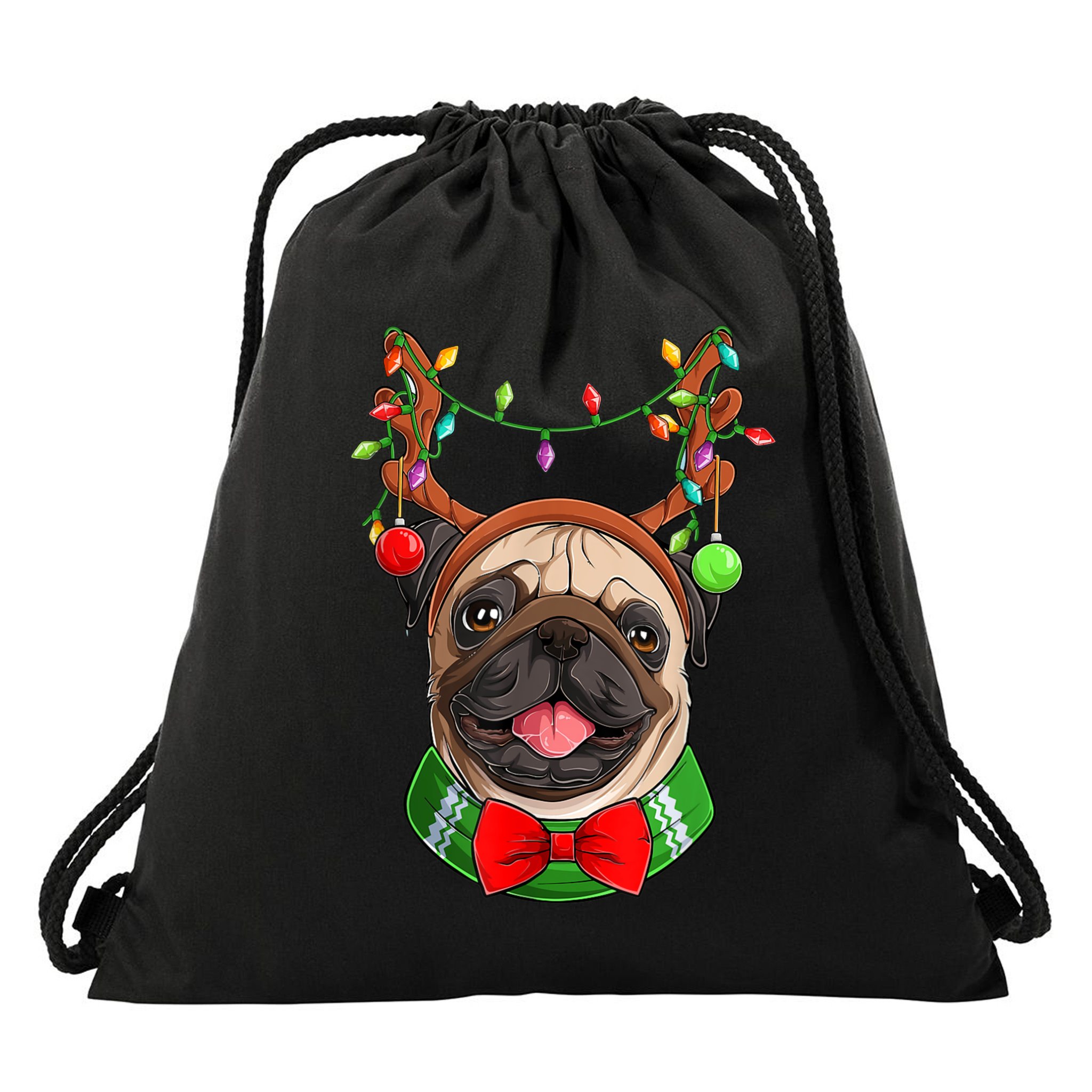 Pug Christmas Festive Cute Drawstring Bag