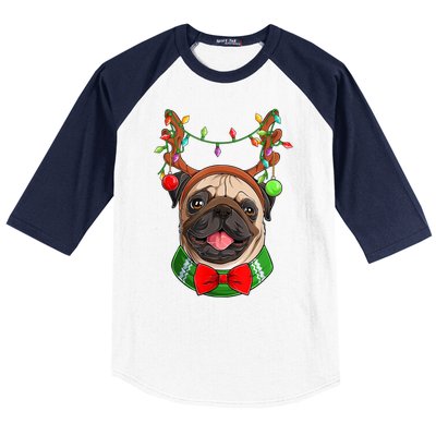 Pug Christmas Festive Cute Baseball Sleeve Shirt