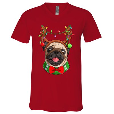 Pug Christmas Festive Cute V-Neck T-Shirt