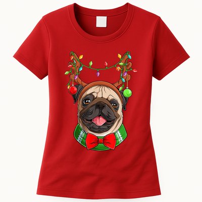 Pug Christmas Festive Cute Womens T-Shirt