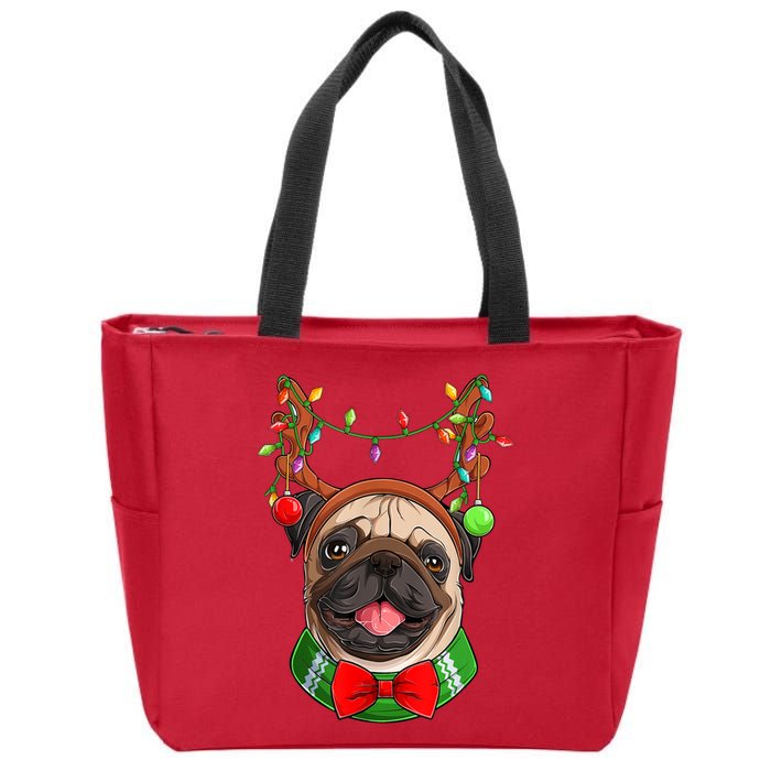 Pug Christmas Festive Cute Zip Tote Bag