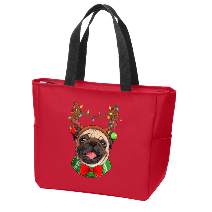 Pug Christmas Festive Cute Zip Tote Bag
