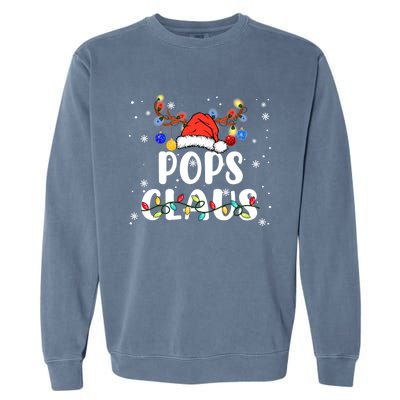 Pops Claus Funny Christmas Lights Pajama Family Team Santa Gift Garment-Dyed Sweatshirt