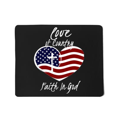 Patriotic Christian Faith In God Heart Cross American Flag Mousepad