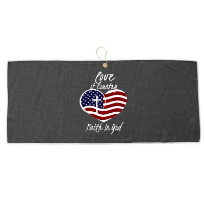 Patriotic Christian Faith In God Heart Cross American Flag Large Microfiber Waffle Golf Towel