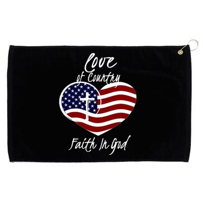 Patriotic Christian Faith In God Heart Cross American Flag Grommeted Golf Towel