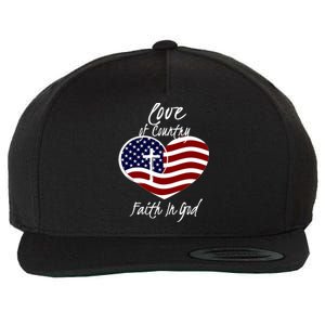 Patriotic Christian Faith In God Heart Cross American Flag Wool Snapback Cap