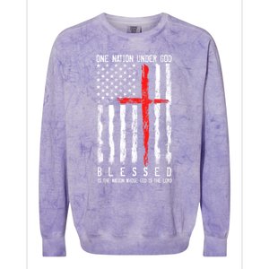 Patriotic Christian Flag "Blessed One Nation Under God" Funny Gift Colorblast Crewneck Sweatshirt