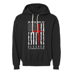 Patriotic Christian Flag "Blessed One Nation Under God" Funny Gift Garment-Dyed Fleece Hoodie