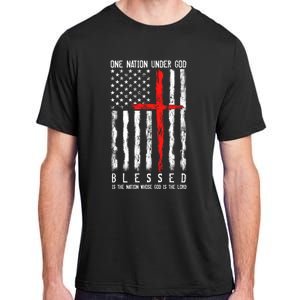 Patriotic Christian Flag "Blessed One Nation Under God" Funny Gift Adult ChromaSoft Performance T-Shirt