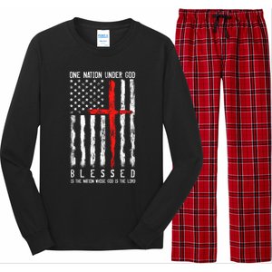 Patriotic Christian Flag "Blessed One Nation Under God" Funny Gift Long Sleeve Pajama Set