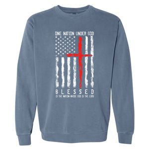 Patriotic Christian Flag "Blessed One Nation Under God" Funny Gift Garment-Dyed Sweatshirt