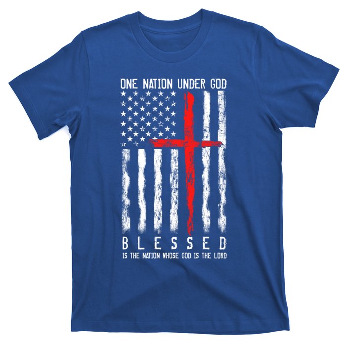 Patriotic Christian Flag "Blessed One Nation Under God" Funny Gift T-Shirt