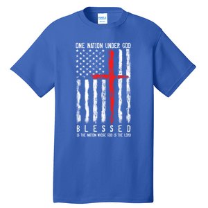 Patriotic Christian Flag "Blessed One Nation Under God" Funny Gift Tall T-Shirt