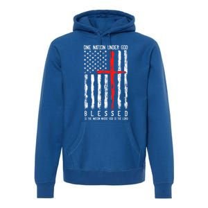 Patriotic Christian Flag "Blessed One Nation Under God" Funny Gift Premium Hoodie