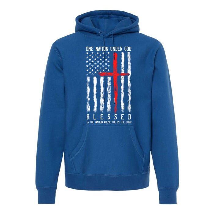 Patriotic Christian Flag "Blessed One Nation Under God" Funny Gift Premium Hoodie