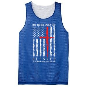 Patriotic Christian Flag "Blessed One Nation Under God" Funny Gift Mesh Reversible Basketball Jersey Tank