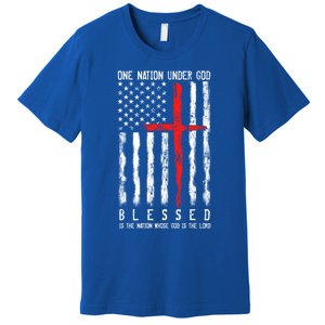 Patriotic Christian Flag "Blessed One Nation Under God" Funny Gift Premium T-Shirt