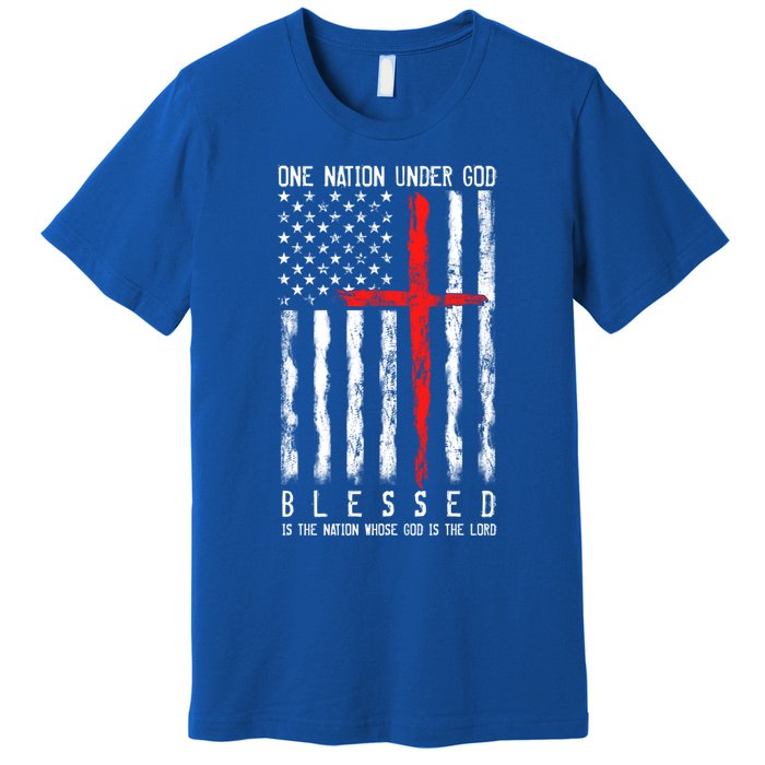 Patriotic Christian Flag "Blessed One Nation Under God" Funny Gift Premium T-Shirt