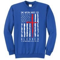 Patriotic Christian Flag "Blessed One Nation Under God" Funny Gift Tall Sweatshirt